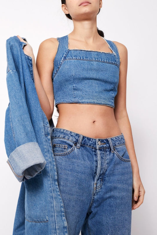 Zip Up Padded Denim Jacket